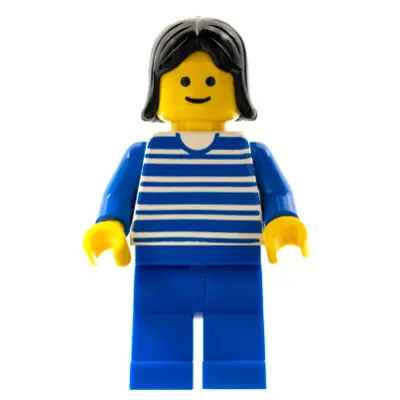 Horizontal Lines Blue - Blue Arms - Blue Legs, Black Female Hair