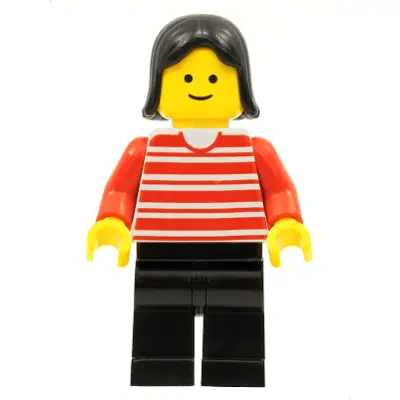 Horizontal Lines Red - Red Arms - Black Legs, Black Female Hair