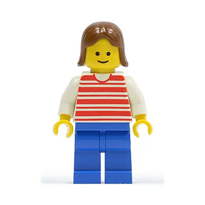 Horizontal Lines Red - White Arms - Blue Legs, Brown Female Hair