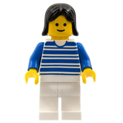 Horizontal Lines Blue - Blue Arms - White Legs, Black Female Hair