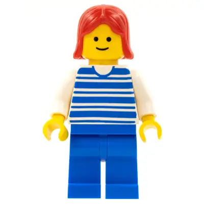 Horizontal Lines Blue - White Arms - Blue Legs, Red Female Hair