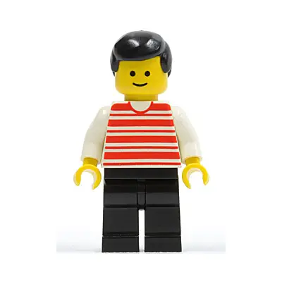 Horizontal Lines Red - White Arms - Black Legs, Black Male Hair