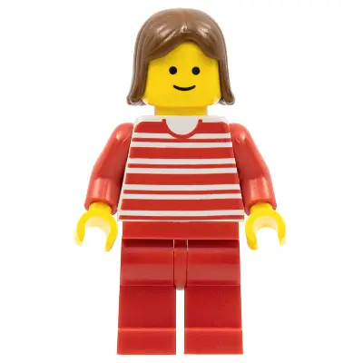 Horizontal Lines Red - Red Arms - Red Legs, Brown Female Hair