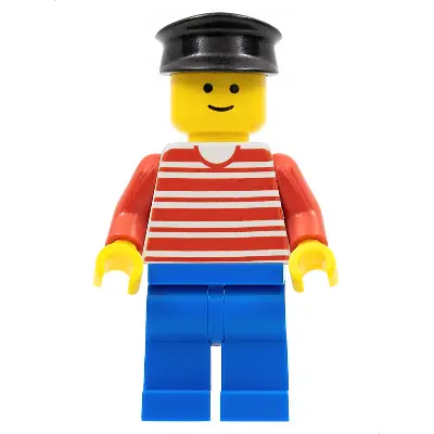 Horizontal Lines Red - Red Arms - Blue Legs, Black Hat