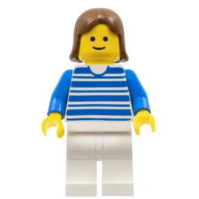 Horizontal Lines Blue - Blue Arms - White Legs, Brown Female Hair