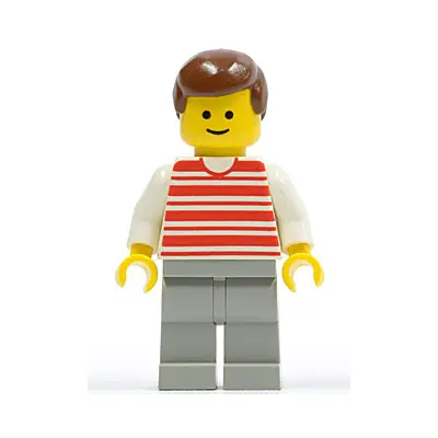 Horizontal Lines Red - White Arms - Light Gray Legs, Brown Male Hair