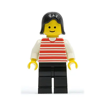 Horizontal Lines Red - White Arms - Black Legs, Black Female Hair