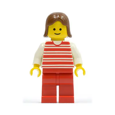 Horizontal Lines Red - White Arms - Red Legs, Brown Female Hair