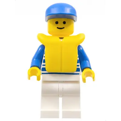 Horizontal Lines Blue - Blue Arms - White Legs, Blue Cap, Life Jacket