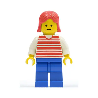Horizontal Lines Red - White Arms - Blue Legs, Red Female Hair