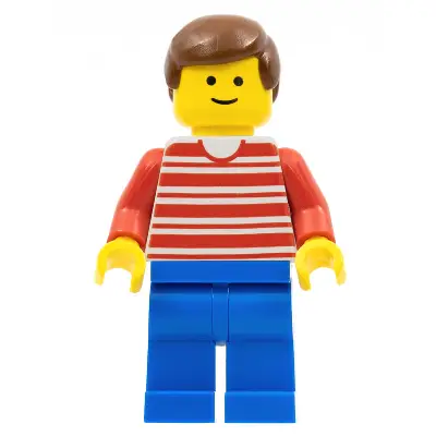 Horizontal Lines Red - Red Arms - Blue Legs, Brown Male Hair
