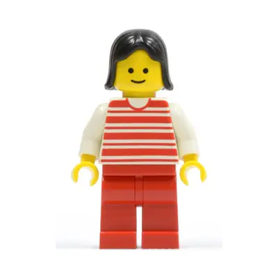 Horizontal Lines Red - White Arms - Red Legs, Black Female Hair