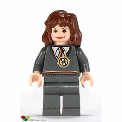 Hermione Granger - Gryffindor Stripe Torso with Time Turner Necklace, Dark Bluish Gray Legs