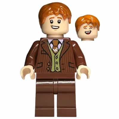 George Weasley - Reddish Brown Suit, Dark Orange Tie, Smiling / Laughing Head