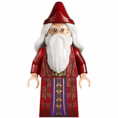 Albus Dumbledore - Dark Red Robe with Copper Leaves, White Hair, Printed Arms