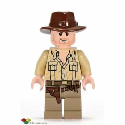 Indiana Jones - Tan Open Collar Shirt, Reddish Brown Fedora, Closed Mouth Lopsided Grin