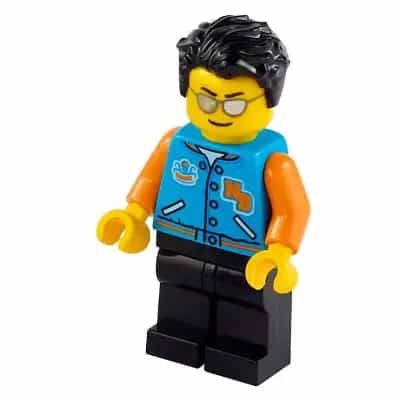 Man - Dark Azure Letter Jacket, Black Legs, Black Hair