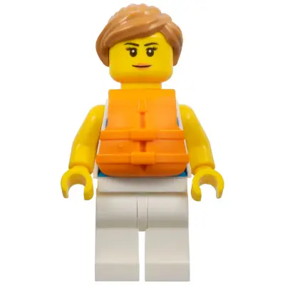 Sailor - Female, Dark Azure and White Striped Shirt with Red Scarf, White Legs, Medium Nougat Ponytail, Orange Life Jacket