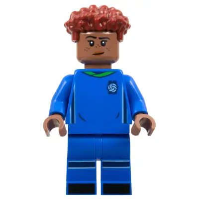 Soccer Player, Female, Blue Uniform, Medium Brown Skin, Dark Red Hair