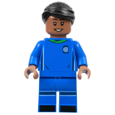 Soccer Player, Female, Blue Uniform, Medium Brown Skin, Black Hair, Hearing Aid