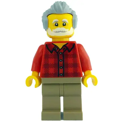 Man - Red Plaid Flannel Shirt, Dark Tan Legs, Light Bluish Gray Swept Back Hair