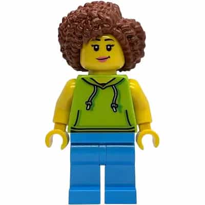Scooter Driver - Female, Lime Hoodie, Dark Azure Legs, Reddish Brown Coiled Hair