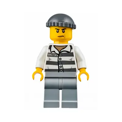 Police - Jail Prisoner 86753 Prison Stripes, Dark Bluish Gray Knit Cap, Scowl