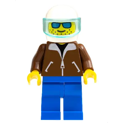 Helicopter Pilot - Brown Jacket, Blue Legs, White Helmet, Trans-Light Blue Visor
