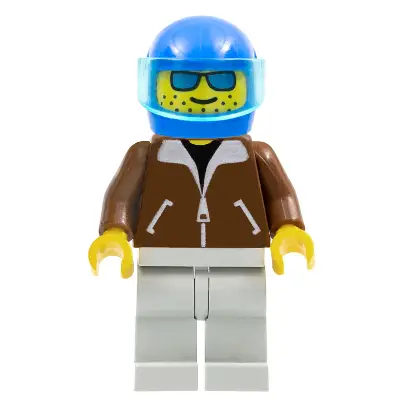 Jacket Brown - Light Gray Legs, Blue Helmet, Trans-Light Blue Visor