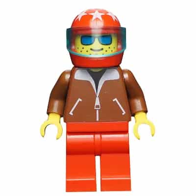 Jacket Brown - Red Legs, Red Helmet 7 White Stars, Trans-Light Blue Visor, Blue Sunglasses