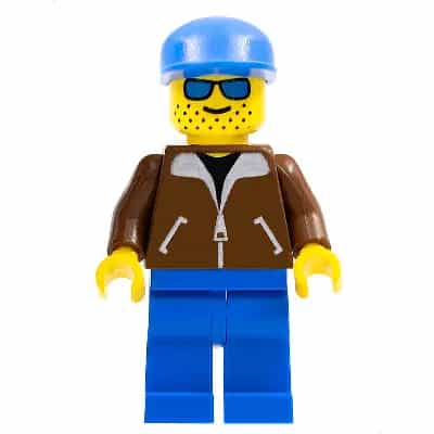 Jacket Brown - Blue Legs, Blue Sunglasses, Blue Cap