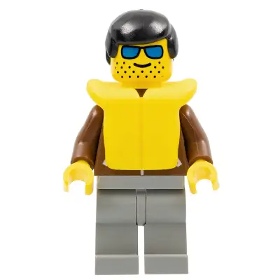 Jacket Brown - Light Gray Legs, Black Male Hair, Life Jacket