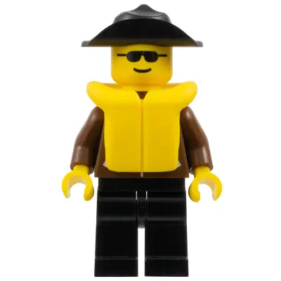 Jacket Brown - Black Legs, Black Wide Brim Hat, Life Jacket