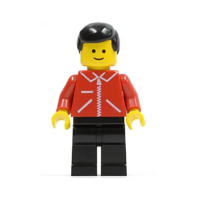 Jacket Red with Zipper - Red Arms - Black Legs, Black Male Hair