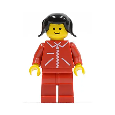 Jacket Red with Zipper - Red Arms - Red Legs, Black Pigtails Hair