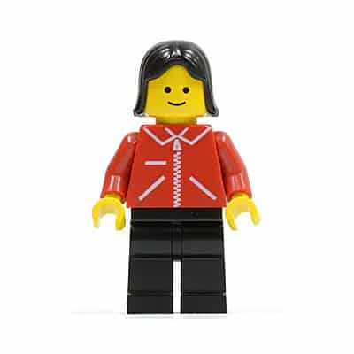 Jacket Red with Zipper - Red Arms - Black Legs, Black Female Hair