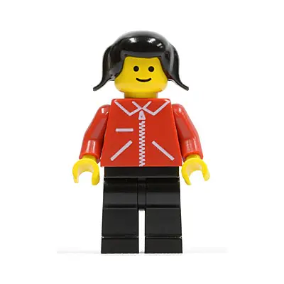Jacket Red with Zipper - Red Arms - Black Legs, Black Pigtails Hair