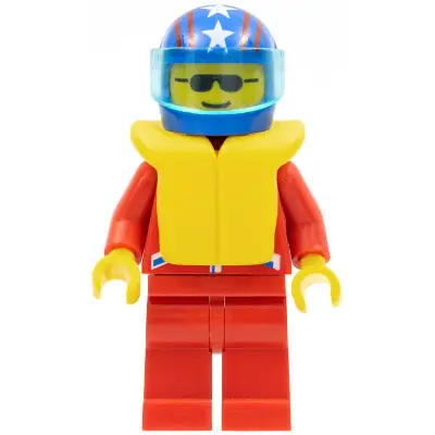 Jacket 2 Stars Red - Red Legs, Blue Helmet 4 Stars & Stripes, Trans-Light Blue Visor, Life Jacket