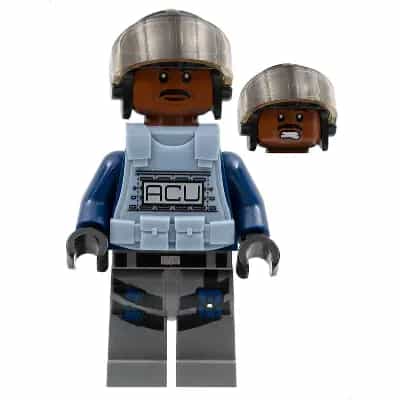 ACU Trooper - Male, Black Aviator Cap with Trans-Brown Visor, Reddish Brown Head, Sand Blue Body Armor Vest