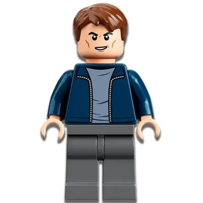 Security Guard - Male, Dark Blue Jacket, Dark Bluish Gray Legs, Reddish Brown Hair