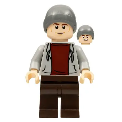 Dinosaur Market Stall Owner - Male, Light Bluish Gray Hoodie, Dark Brown Legs, Dark Bluish Gray Beanie