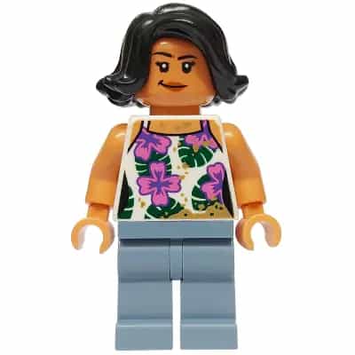 Sammy Gutierrez - White Sleeveless Shirt with Flowers, Leaves and Dirt Stains, Sand Blue Legs