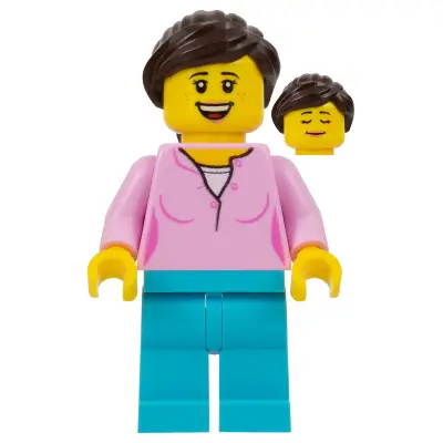 LEGOLAND Park Female with Dark Brown Ponytail, Bright Pink Shirt, Medium Azure Legs