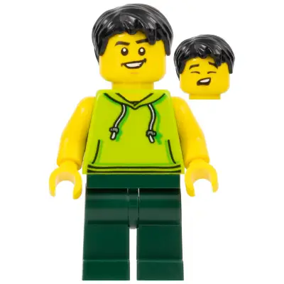 LEGOLAND Park Visitor - Male, Lime Sleeveless Hoodie, Dark Green Legs, Black Hair
