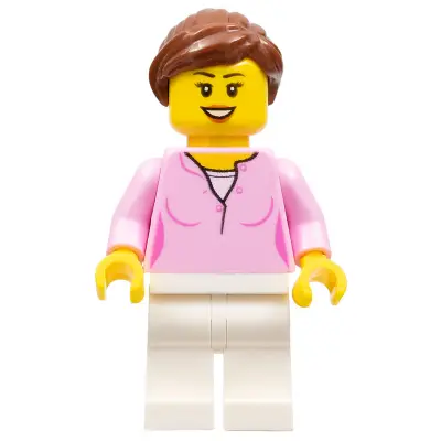 LEGOLAND Park Female with Reddish Brown Ponytail, Bright Pink Shirt, White Legs