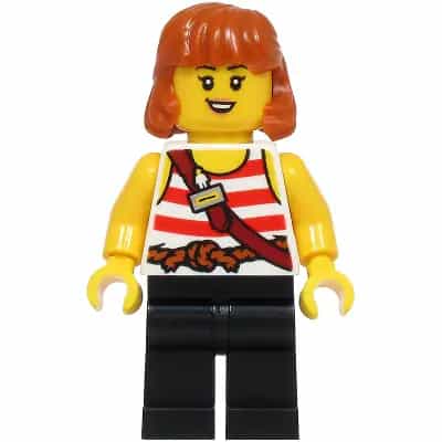 LEGOLAND Pirate Splash Battle Attendant - Female, White Pirate Tank Top, Black Legs, Dark Orange Hair