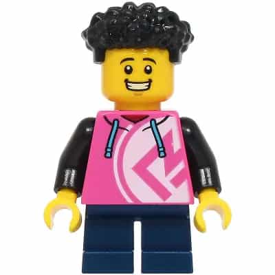 Child - Boy, Dark Pink Hoodie, Dark Blue Short Legs, Black Hair
