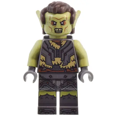 Orc - Olive Green Head, Pearl Dark Gray Armor over Dark Tan Fur, Dark Brown Hair