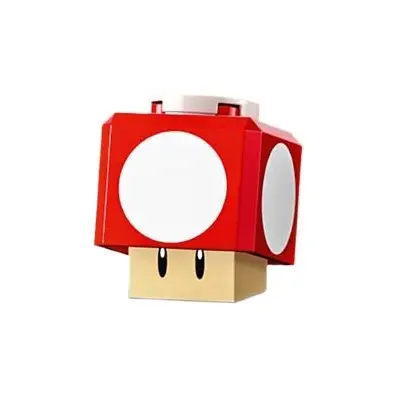 Super Mushroom - Tan Hinge Brick / Blue Plate, Round 2 x 2 Interior