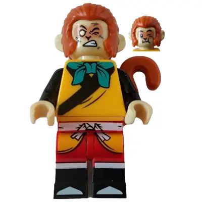 Monkey King - Bright Light Orange Robe, Dark Turquoise Bandana, Closed Left Eye